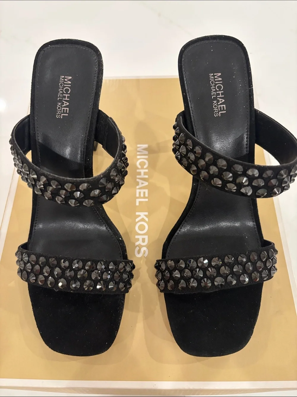 Michael Kors Black Studded Double-Strap Mule Heels